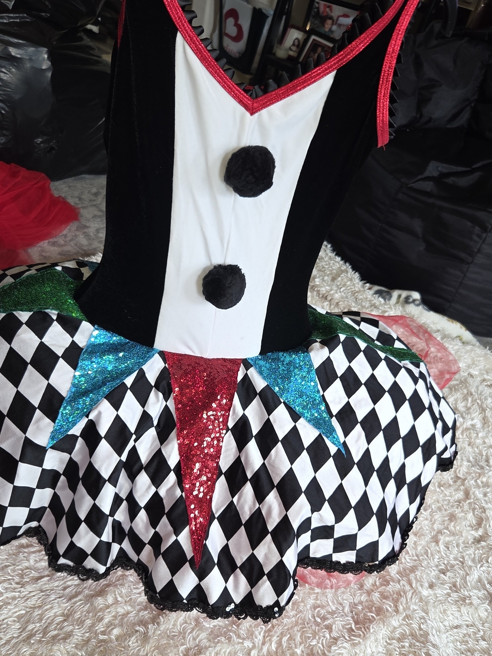 Harlequin Jester Costume Dress - Black, White & Multicolor
